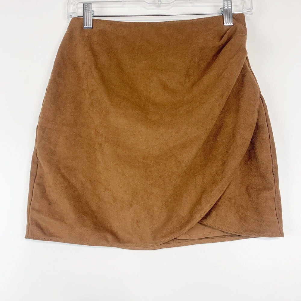 Abercrombie & Fitch Mini Skirt Small Vegan Suede Brown Ruched Side Draped